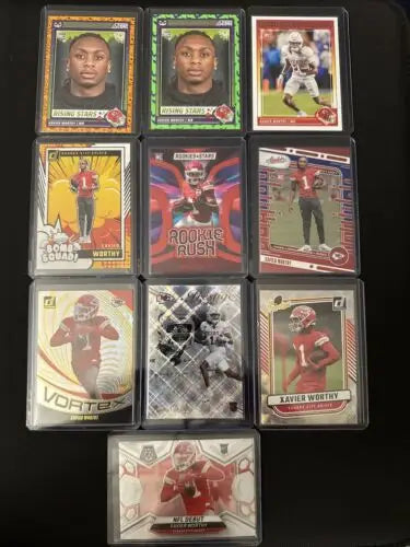 Xavier Worthy Rookie Card Lot featuring collectible football trading cards