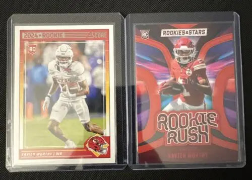 Xavier Worthy Rookie Card Lot featuring two collectible rookie cards displayed together