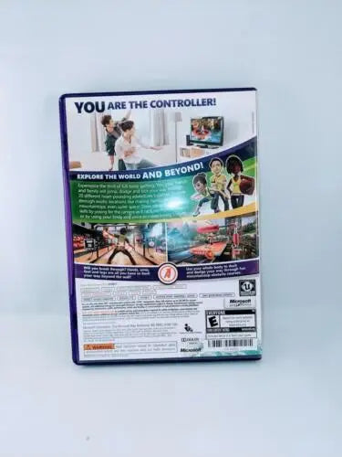 Back cover of Xbox 360 Kinect Adventures with gameplay, manual *tested*, and trading cards