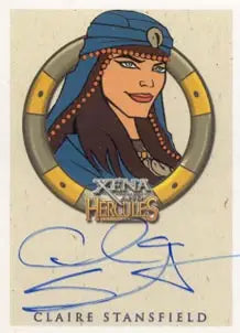 Illustrated portrait of Claire Stansfield in Egyptian headdress for autograph card