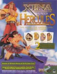 Promotional poster for Xena and Hercules action figures on Animated Adventures Trading sell sheet