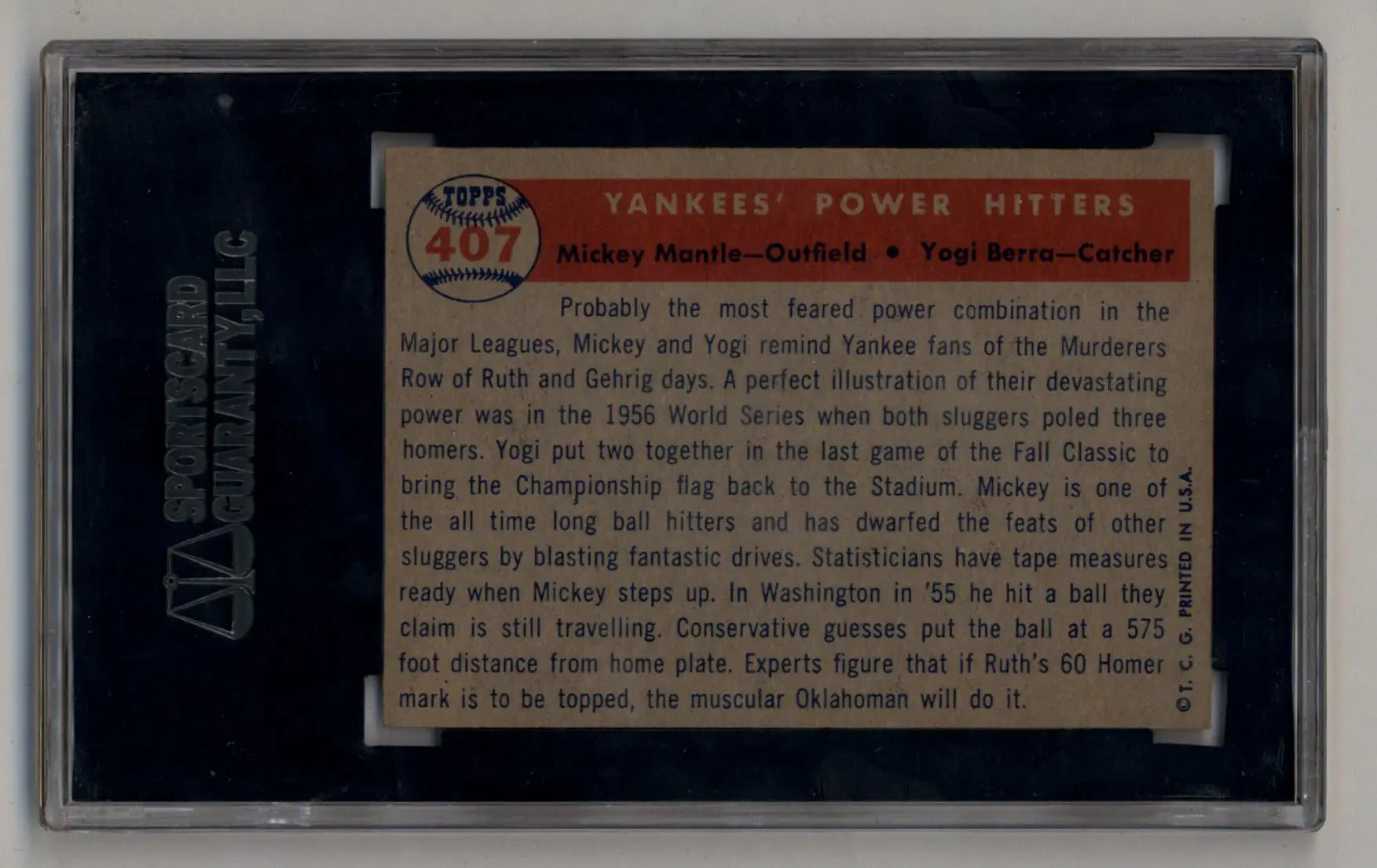 Vintage Yankee Power Hitters baseball card with reddish-orange header details