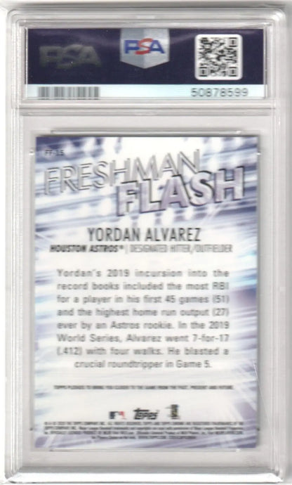 Yordan Alvarez 2020 Topps Chrome RC Rookie Freshman Flash PSA 9 Mint single cards display