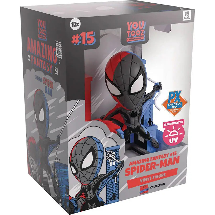 Collectible Spider-Man chibi-style figure box from Marvel Comics Collection Previews Exclusive