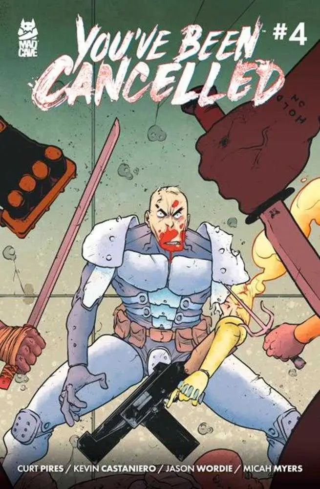 Comic book cover for Youve Been Cancelled #4 featuring a muscular character in gear