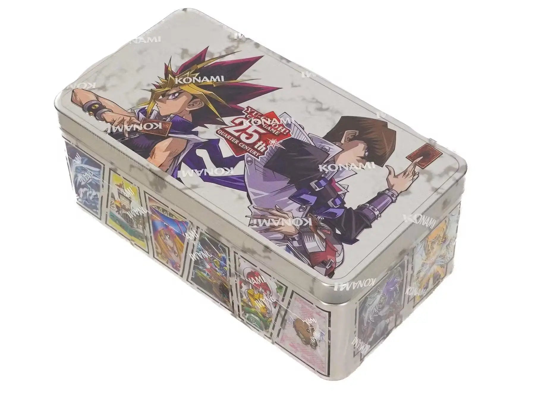 Yu-Gi-Oh 25th Anniversary Tin featuring anime characters and card artwork design