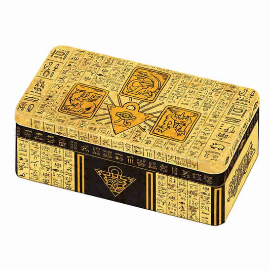 Decorative gold and black tin box featuring Egyptian hieroglyphs from Pharaoh’s Gods collection