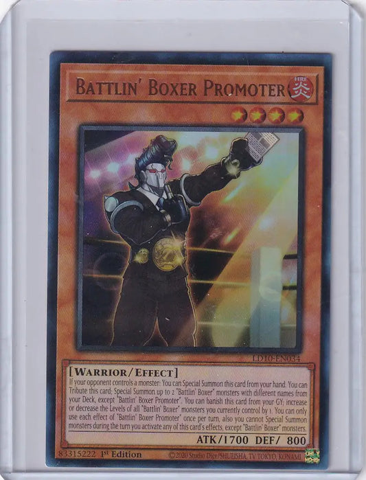 Yu-Gi-Oh Legendary Duelists Battlin’ Boxer Promoter card in boxing outfit