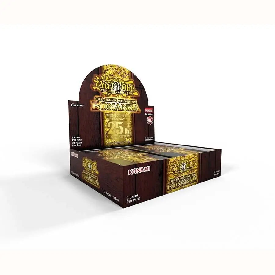 Yu-Gi-Oh Quarter Century Bonanza Booster Display Box with gold and brown coloring