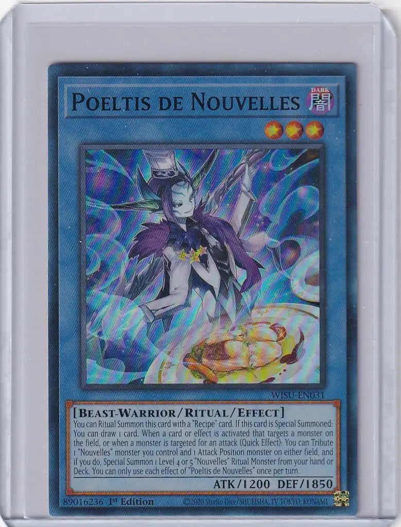 Yu-Gi-Oh! Wild Survivors Poeltis card featuring a mystical blue and purple beast-warrior