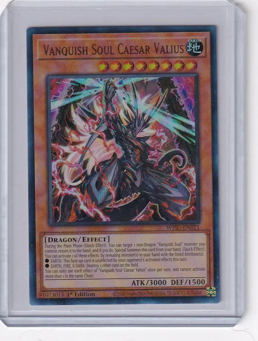 Yu-Gi-Oh Wild Survivors Vanquish Soul Caesar Valius trading card featuring a powerful dragon