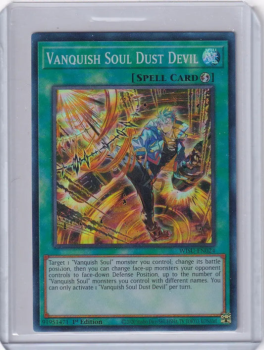 Yu-Gi-Oh Wild Survivors trading card featuring Vanquish Soul Dust Devil vibrant artwork