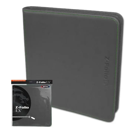 Grey zippered Z-Folio 12-Pocket LX Album with safe polypropylene pages and black sleeve