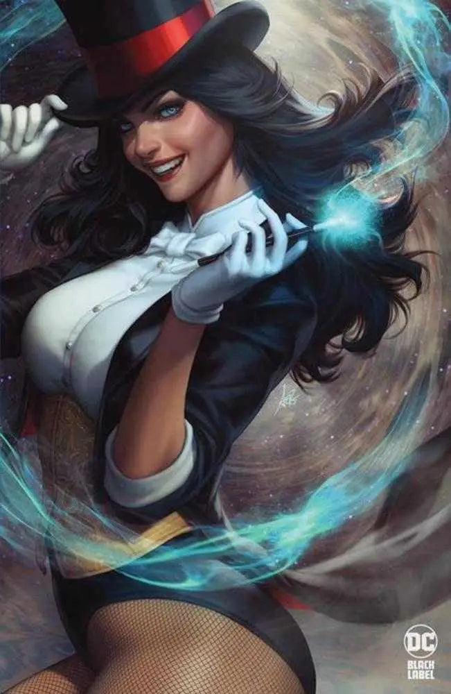 Magician in top hat with mystical blue energy in Zatanna Bring Down The House #1 foil variant