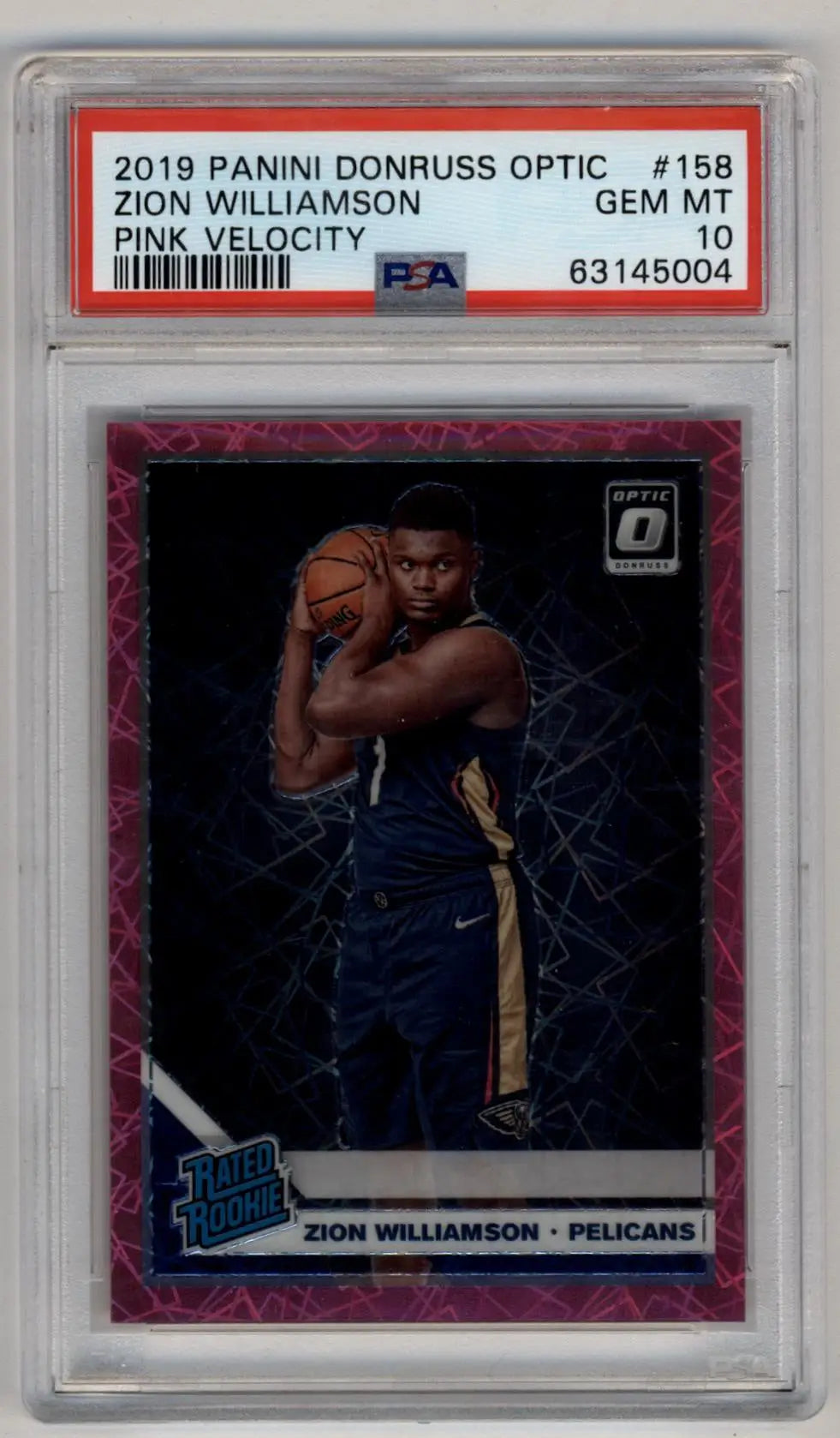 PSA-graded Zion Williamson 2019 Panini Donruss Optic Pink Velocity basketball card