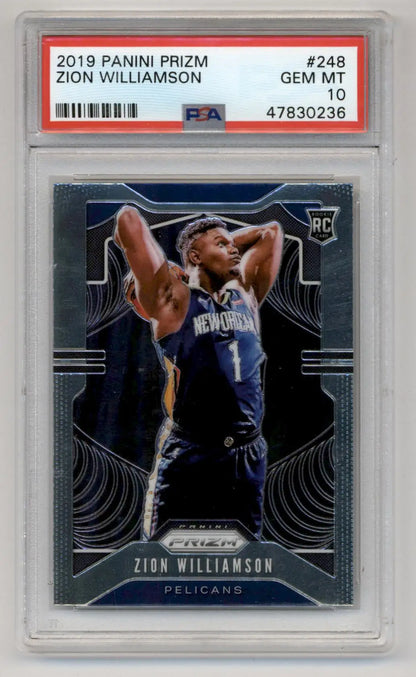 Zion Williamson 2019-20 Prizm Rookie #248 PSA 10 Gem Mint in New Orleans Pelicans uniform