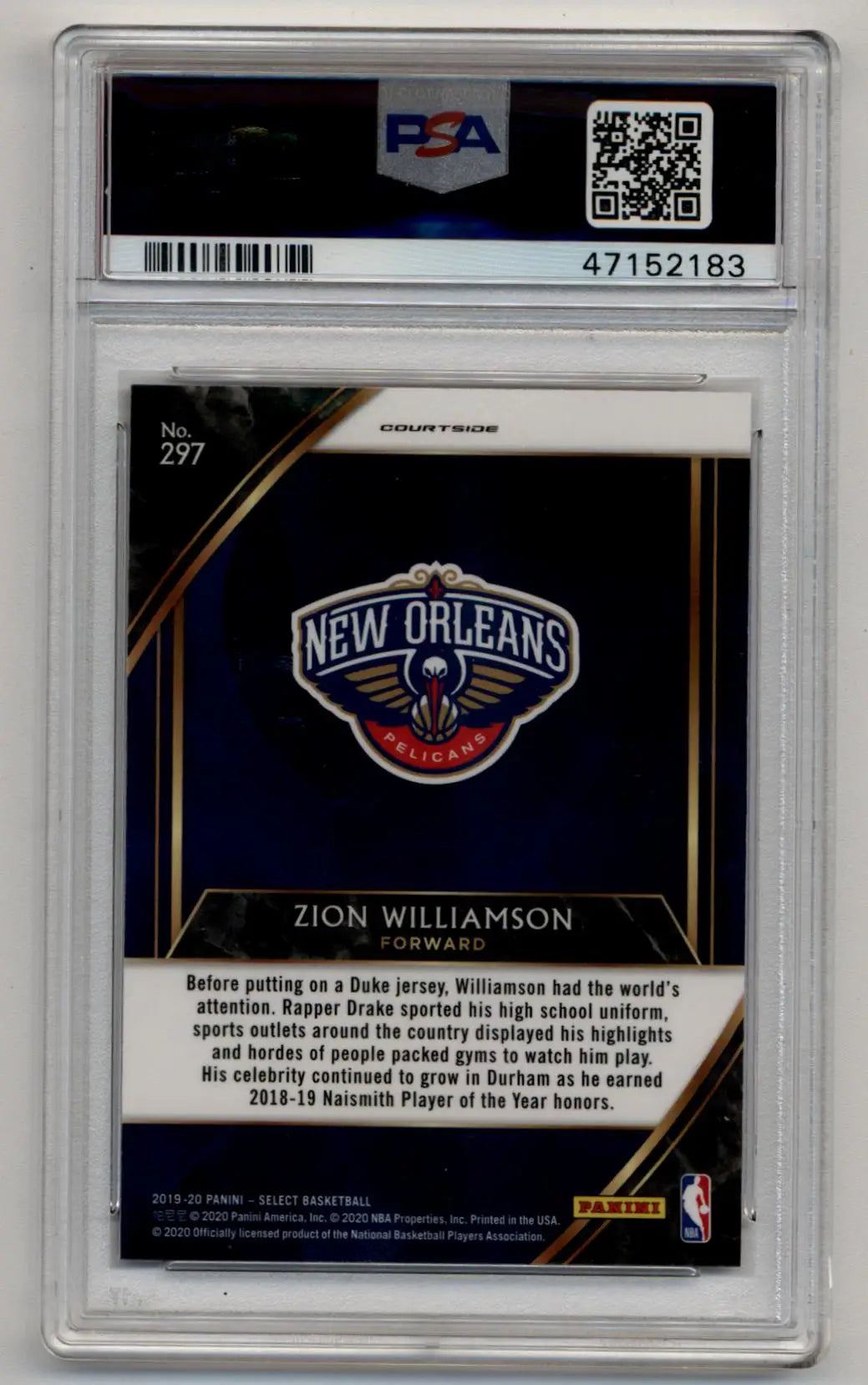 PSA-graded Zion Williamson 2019-20 Select Courtside Rookie #297 Gem Mint card