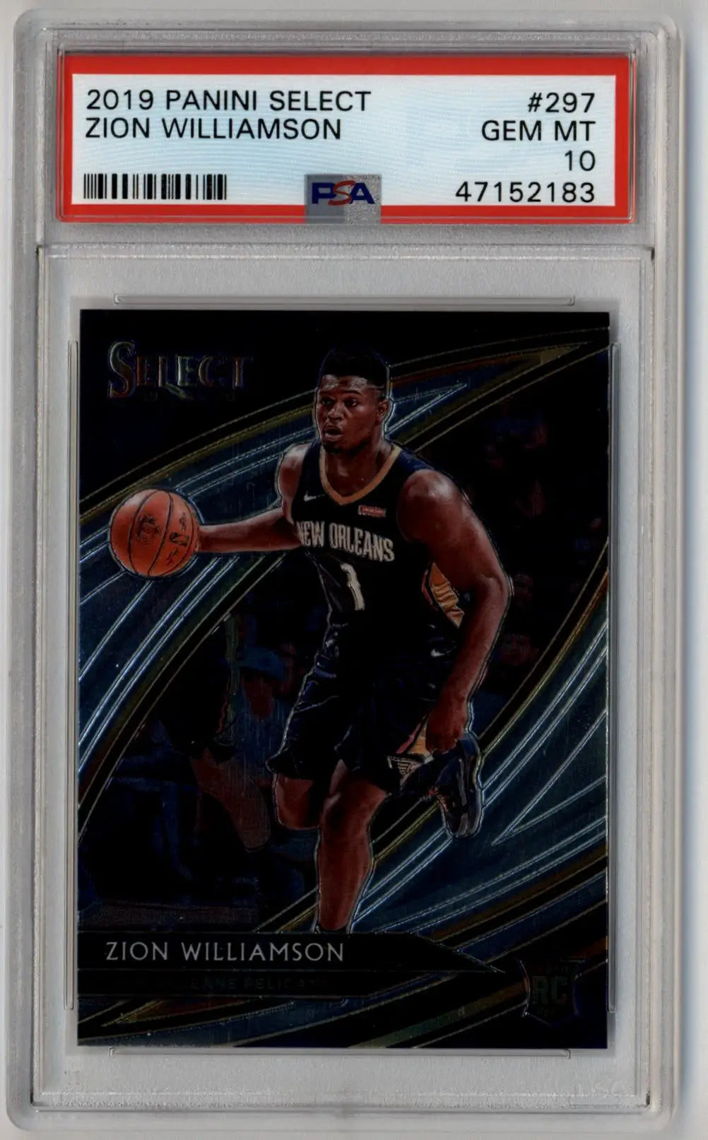 PSA-graded Zion Williamson 2019-20 Select Courtside Rookie #297 in protective case