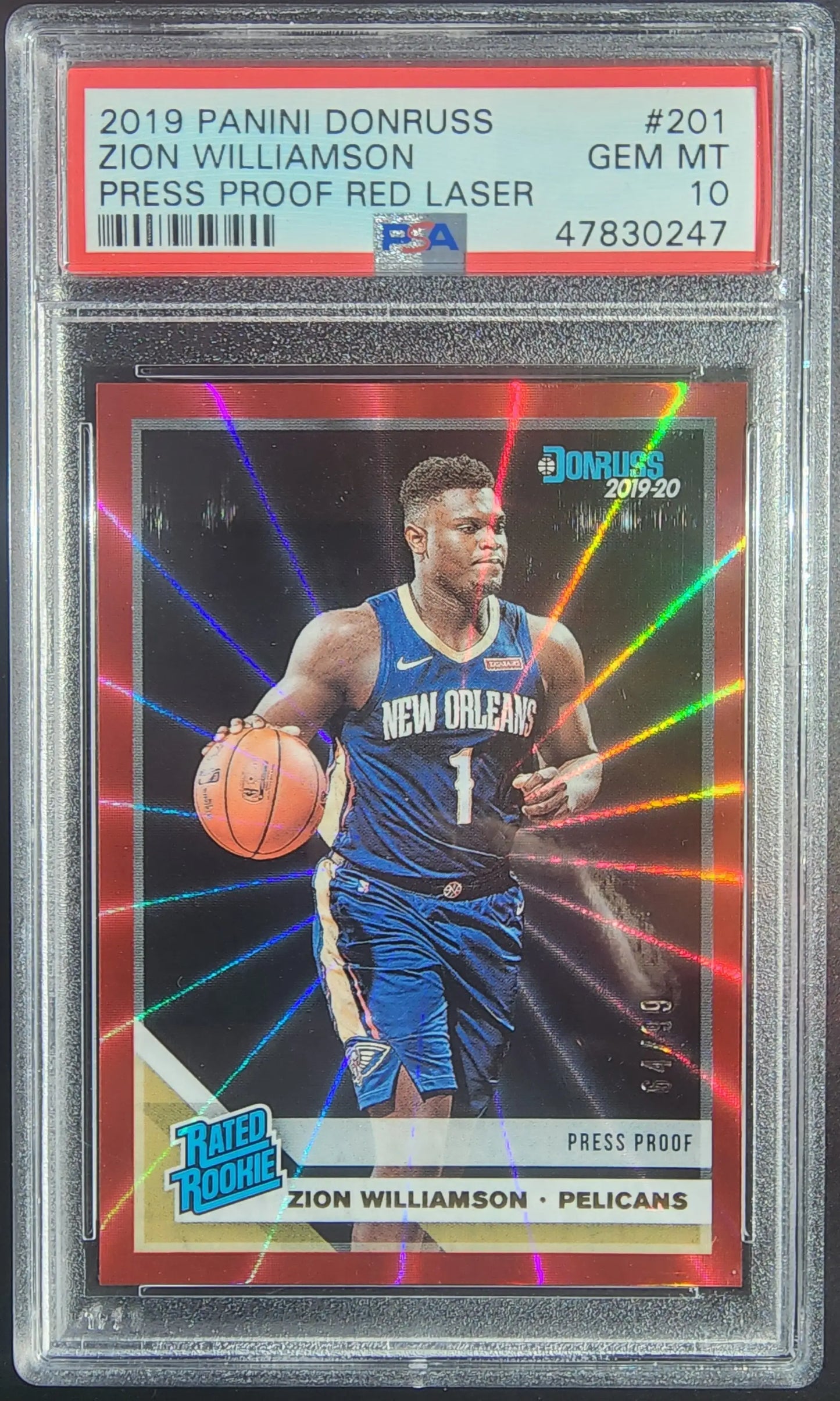 Zion Williamson 2019 Donruss Press Proof Red Laser Basketball Card PSA 10 Gem Mint