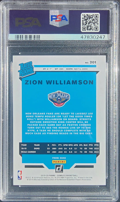 Zion Williamson 2019 Donruss Press Proof Red Laser card in protective case PSA 10 Mint