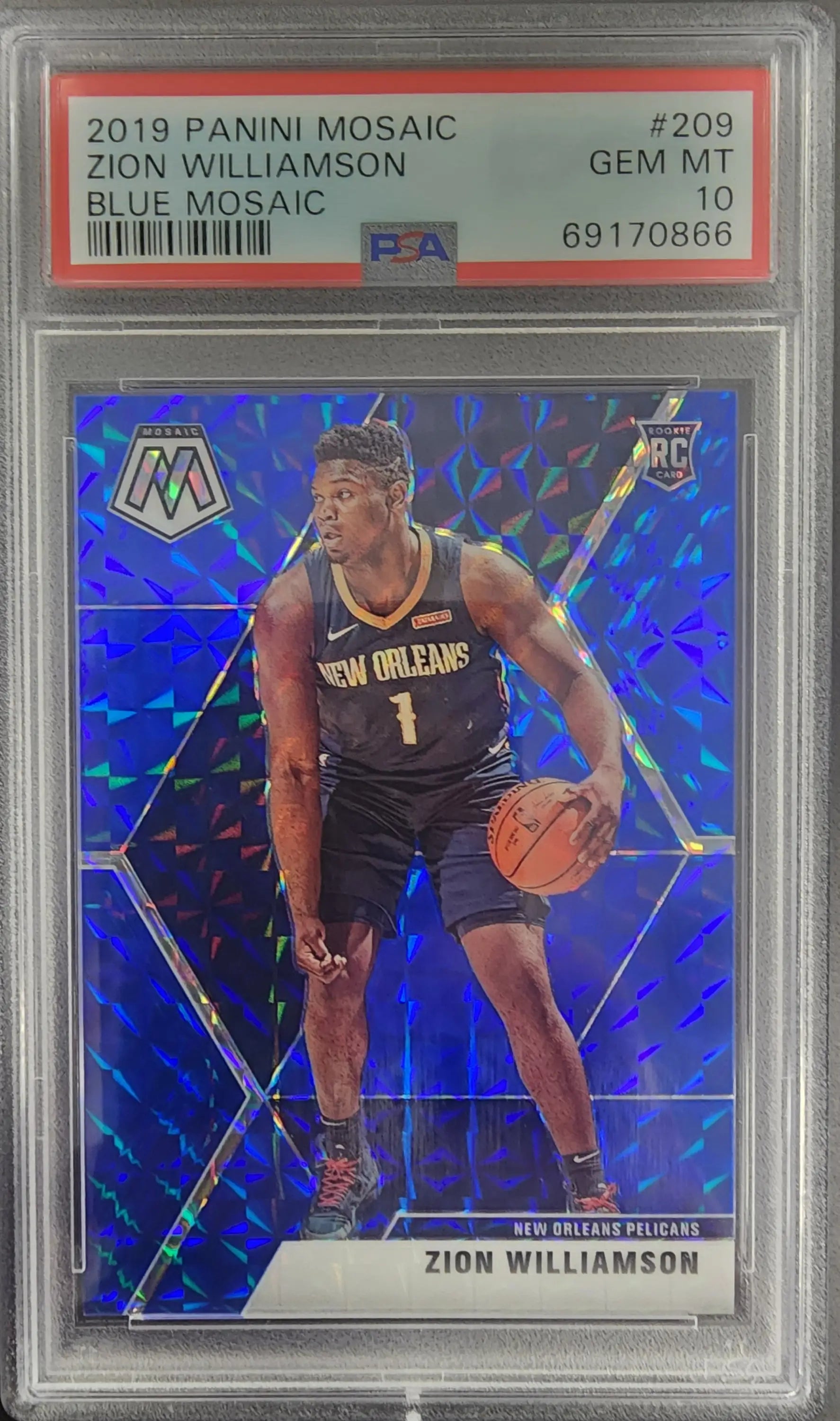 Zion Williamson 2019 Panini Mosaic Blue Mosaic #36/99 PSA 10 in protective case