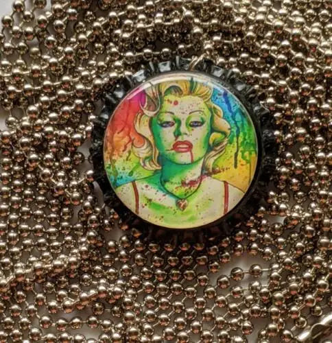 Zombie Marilyn Monroe bottle cap pendant necklace in unique Monroe style design