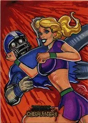 Stylized illustration of a blonde female football player on Anthony Hochrein’s sketch card