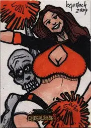 Cartoon sketch card by Bruce Gerlach featuring a woman with skull and red top