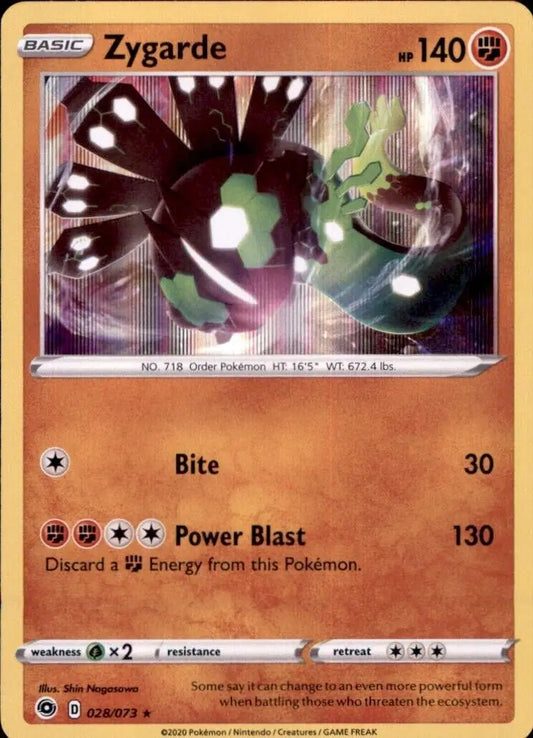 Holographic Pokémon card of Zygarde from Champions Path Holo Rare NM TCG Fighting 2020