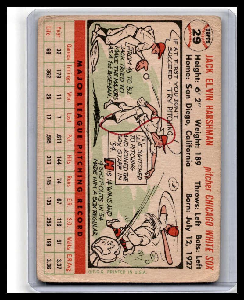 1956 Topps #29a Jack Harshman White Back P Baseball Card - TradingCardsMarketplace.com