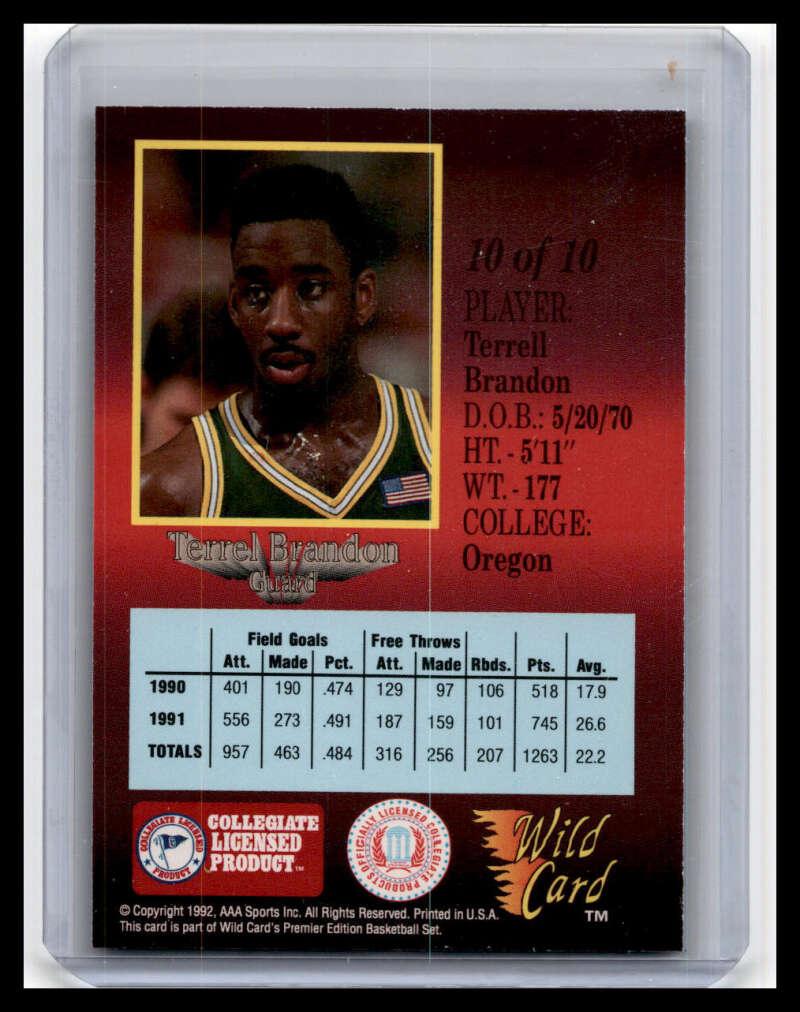 1991 Wild Card #10 Terrell Brandon NM-MT Oregon Ducks Basketball Card - TradingCardsMarketplace.com