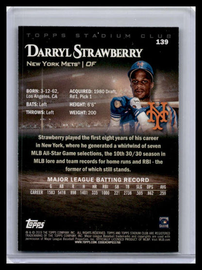 2019 Stadium Club #139 Darryl Strawberry NM-MT New York Mets Baseball Card - TradingCardsMarketplace.com