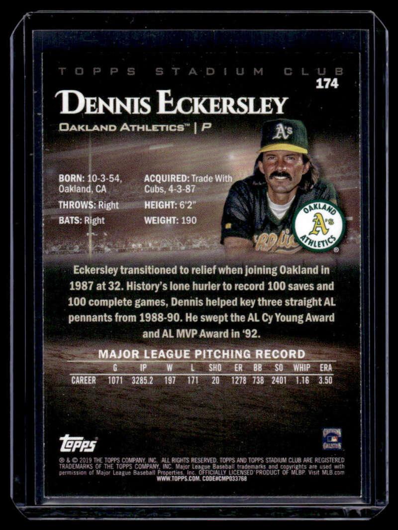 2019 Stadium Club #174 Dennis Eckersley NM-MT Oakland Athletics Baseball Card - TradingCardsMarketplace.com