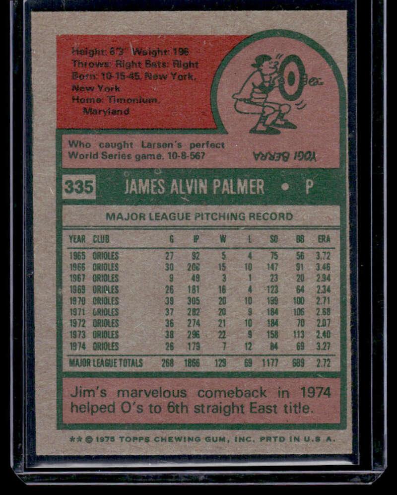 1975 Topps #335 Jim Palmer EX Baltimore Orioles Baseball Card - TradingCardsMarketplace.com