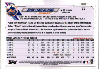 2021 Topps Chrome Refractor #35 Noah Syndergaard NM/MT New York Mets Baseball Card - TradingCardsMarketplace.com