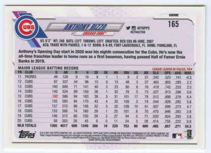 2021 Topps Chrome Refractor #165 Anthony Rizzo NM/MT Chicago Cubs Baseball Card - TradingCardsMarketplace.com