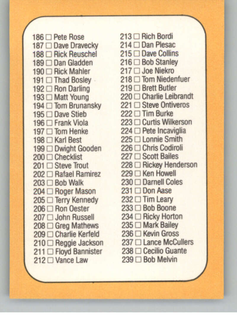 1987 Donruss #200 Checklist 134-239 EX Baseball Card - TradingCardsMarketplace.com
