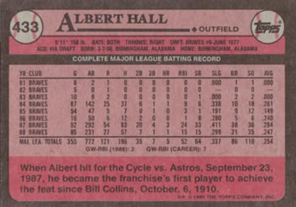 1989 Topps #433 Albert Hall NM-MT Atlanta Braves Baseball Card - TradingCardsMarketplace.com