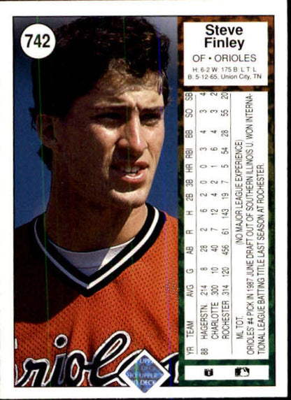 1989 Upper Deck #742 Steve Finley NM-MT RC Rookie Baltimore Orioles Baseball Card - TradingCardsMarketplace.com