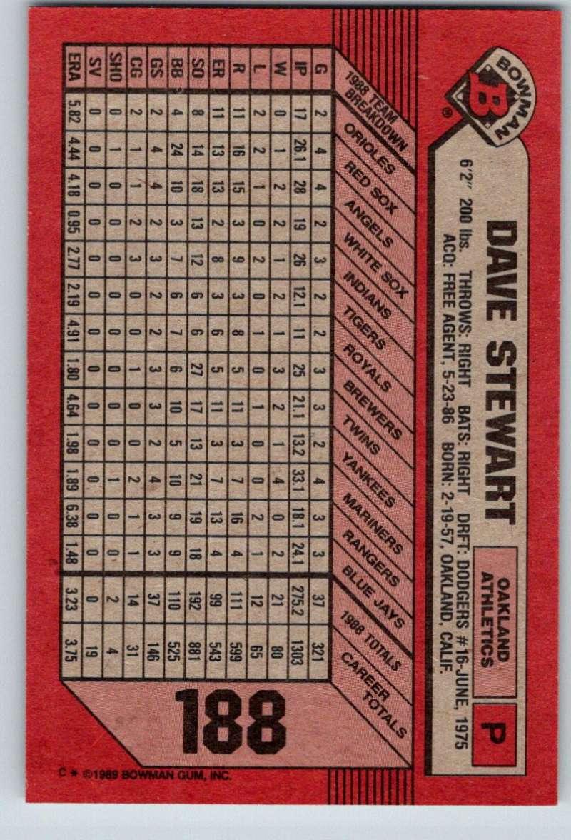 1989 Bowman #188 Dave Stewart NM-MT Oakland Athletics Baseball Card - TradingCardsMarketplace.com