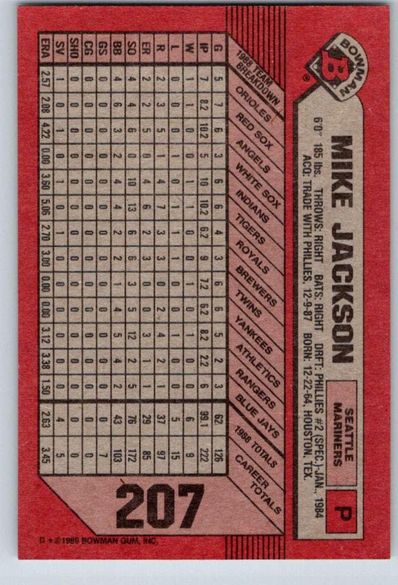 1989 Bowman #207 Mike Jackson NM-MT Seattle Mariners Baseball Card - TradingCardsMarketplace.com