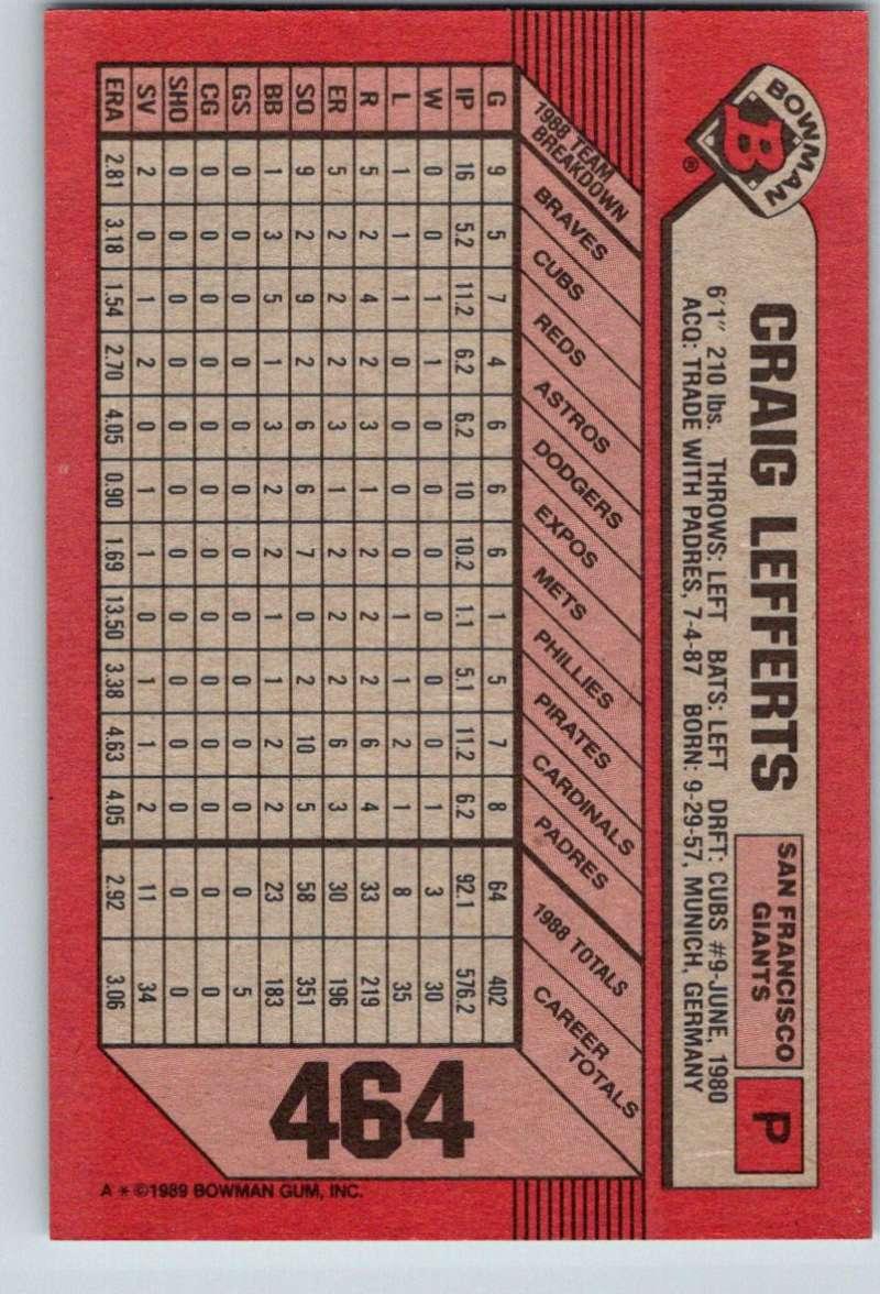 1989 Bowman #464 Craig Lefferts NM-MT San Francisco Giants Baseball Card - TradingCardsMarketplace.com
