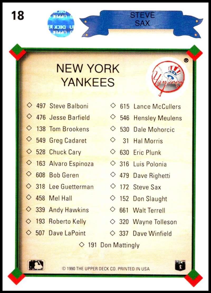 1990 Upper Deck #18 Steve Sax TC NM-MT New York Yankees Baseball Card - TradingCardsMarketplace.com
