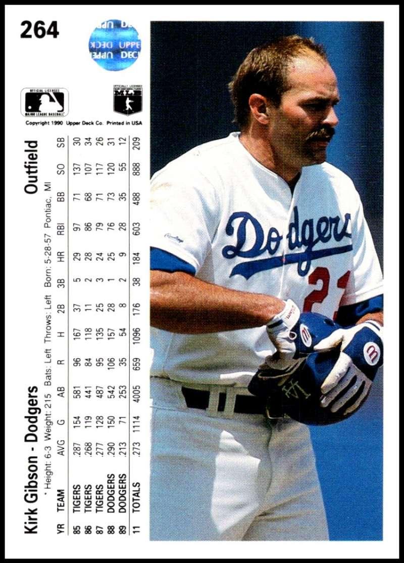 1990 Upper Deck #264 Kirk Gibson UER NM-MT Los Angeles Dodgers Baseball Card - TradingCardsMarketplace.com