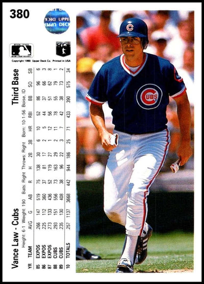 1990 Upper Deck #380 Vance Law NM-MT Chicago Cubs Baseball Card - TradingCardsMarketplace.com
