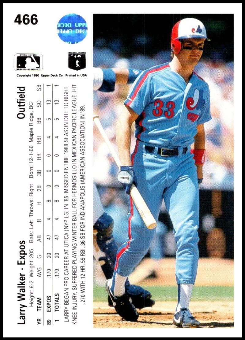 1990 Upper Deck #466 Larry Walker NM-MT RC Rookie Montreal Expos Baseball Card - TradingCardsMarketplace.com