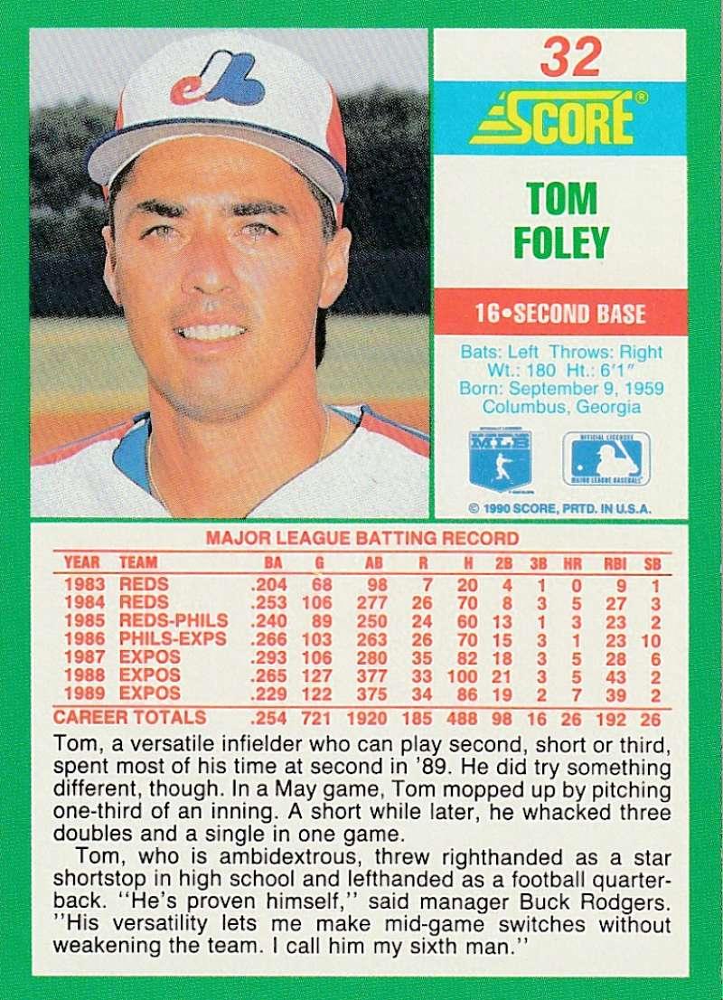 1990 Score #32 Tom Foley NM-MT Montreal Expos Baseball Card - TradingCardsMarketplace.com