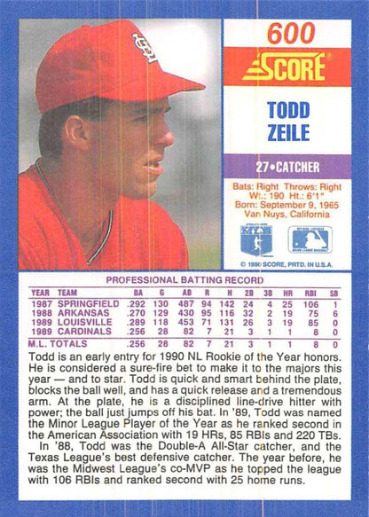 1990 Score #600 Todd Zeile NM-MT St. Louis Cardinals Baseball Card - TradingCardsMarketplace.com