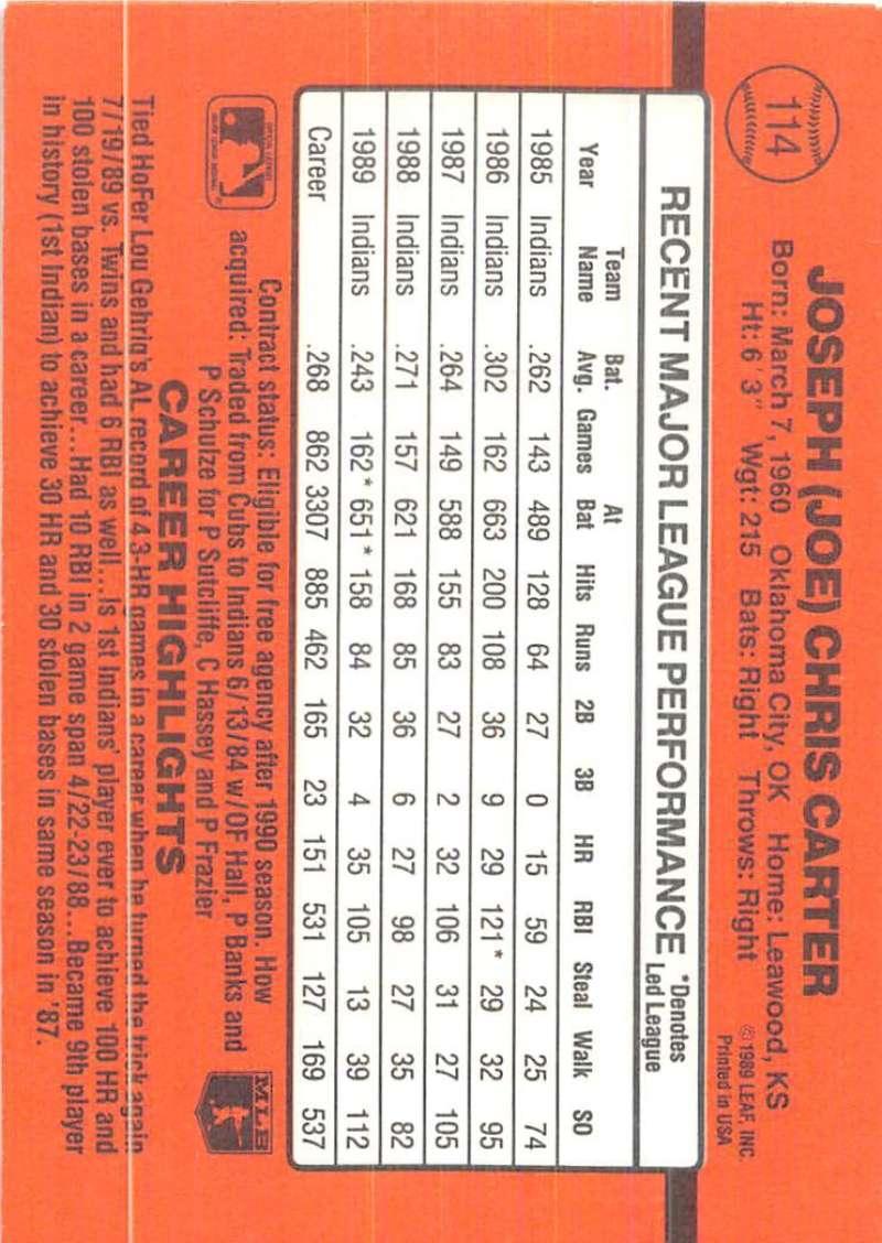 1990 Donruss #114 Joe Carter VG-EX Cleveland Indians Baseball Card - TradingCardsMarketplace.com