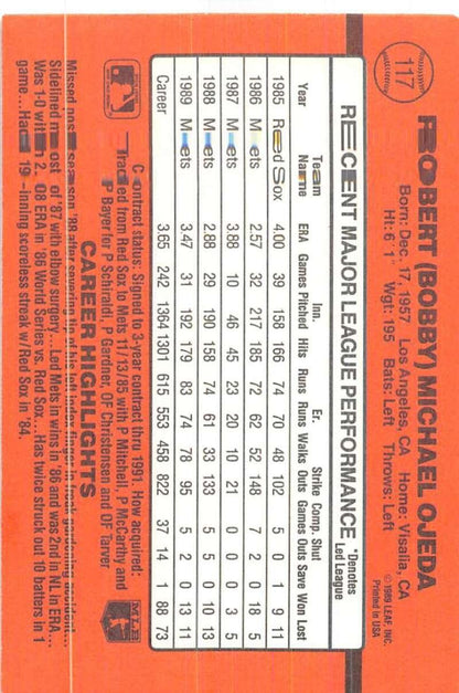 1990 Donruss #117 Bob Ojeda VG-EX New York Mets Baseball Card - TradingCardsMarketplace.com